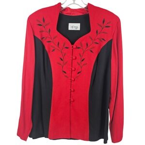 Womens LG Red Black Blazer Top Formal Event Rockability Evening Classy Layering